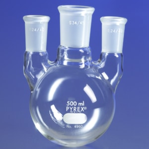 PYREX® Three Neck Distilling Flask with Vertical Neck Standard Taper Joints