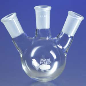 PYREX® Three Neck Distilling Flask, Center Vertical, Side Angled Necks, 4965