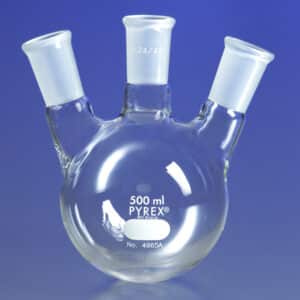 PYREX® Three Neck Distilling Flask, Center Vertical and Side Angled Necks, 4965A