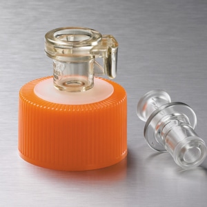 Corning® 33 mm Polyethylene Filling Cap with a Male MPC Polycarbonate with a 1/4 (6.4 mm) ID Coupling and a Female MPC Polycarbonate End Cap