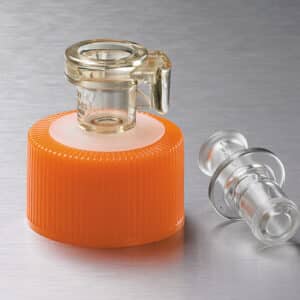 Corning® 33 mm Polyethylene Filling Cap with a Male MPC Polycarbonate with a 1/4 (6.4 mm) ID Coupling and a Female MPC Polycarbonate End Cap