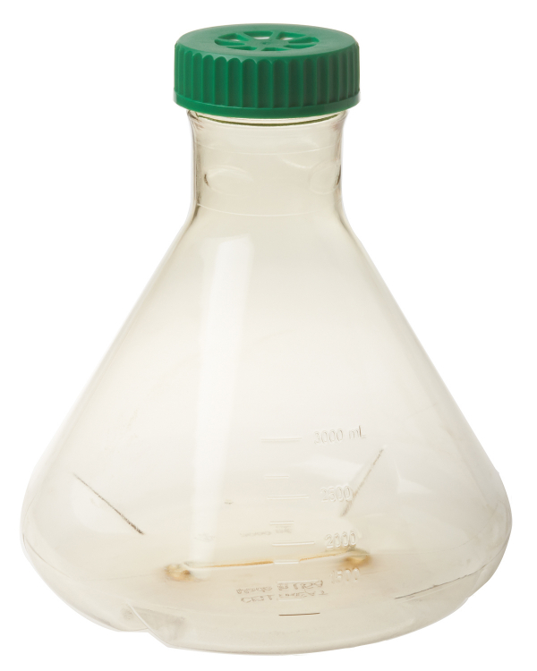 Fernbach Flask, 3L, Vent Cap, Baffled Bottom, Sterile