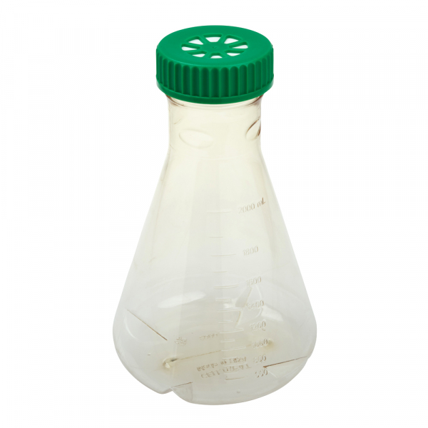 Erlenmeyer Flask, 2L. Vent Cap, Baffled Bottom, Sterile