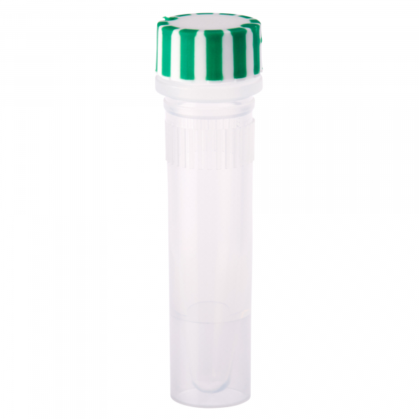 1.5mL Screw Top Micro Tube and Cap, Self-Standing, Grip Band, Green Grip Cap With Integrated O-Ring, Sterile, 500/CS