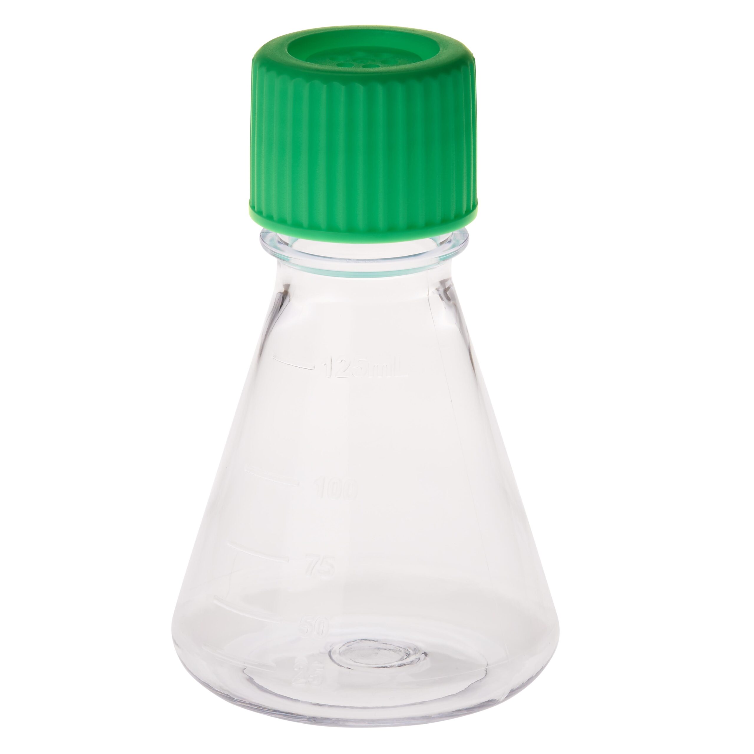 125mL Erlenmeyer Flask, Vent Cap, Plain Bottom PC, Sterile Quality