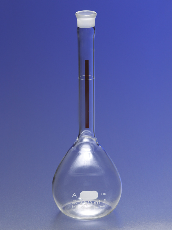 PYREX® Class A Lifetime Red Volumetric Flask with Glass Standard Taper Stopper