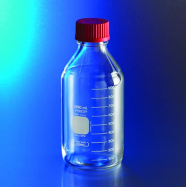 PYREX® Round Media Storage Bottles, with GL45 PBT Plug Seal High Temperature Cap