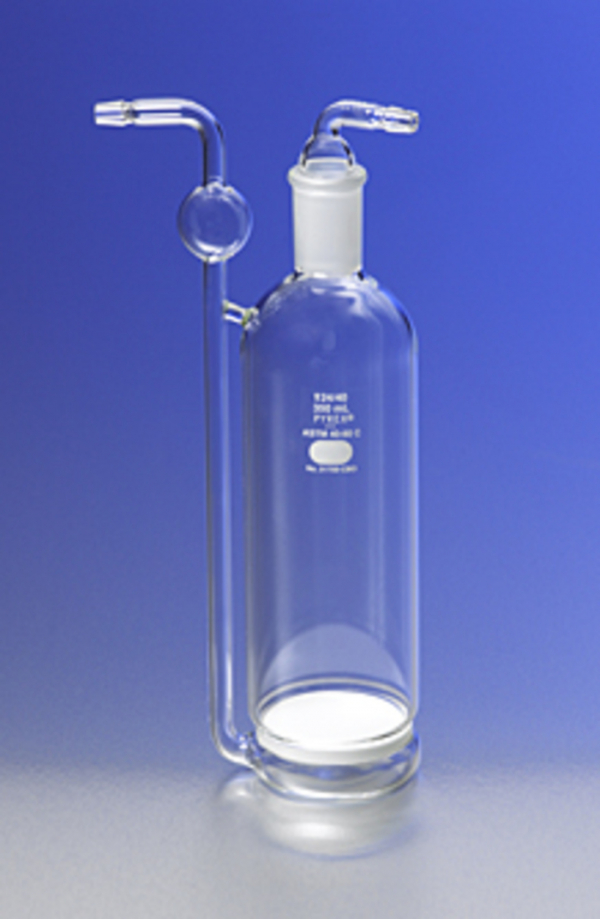 PYREX 350mL Gas Washing Bottle with Side Inlet and Coarse Fritted Disc