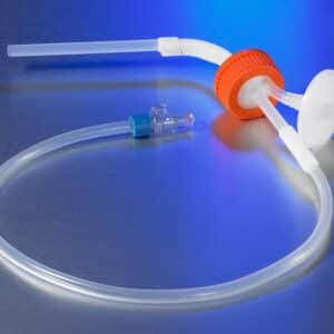 Disposable GL45 Aseptic Transfer Cap for 500 mL Disposable Spinner Flask, 1/4 Dip Tube, 0.2 µm Vent, Medical Grade Polycarbonate, Sterile