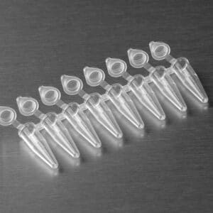 Axygen 0.2mL Polypropylene PCR Tube Strips with Attached Dome Caps, 8 Tube Strips and Caps, Clear Nonsterile