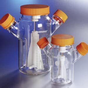 Corning® Reusable Glass Spinner Flask with Flat Center Cap and 2 Angled Sidearms