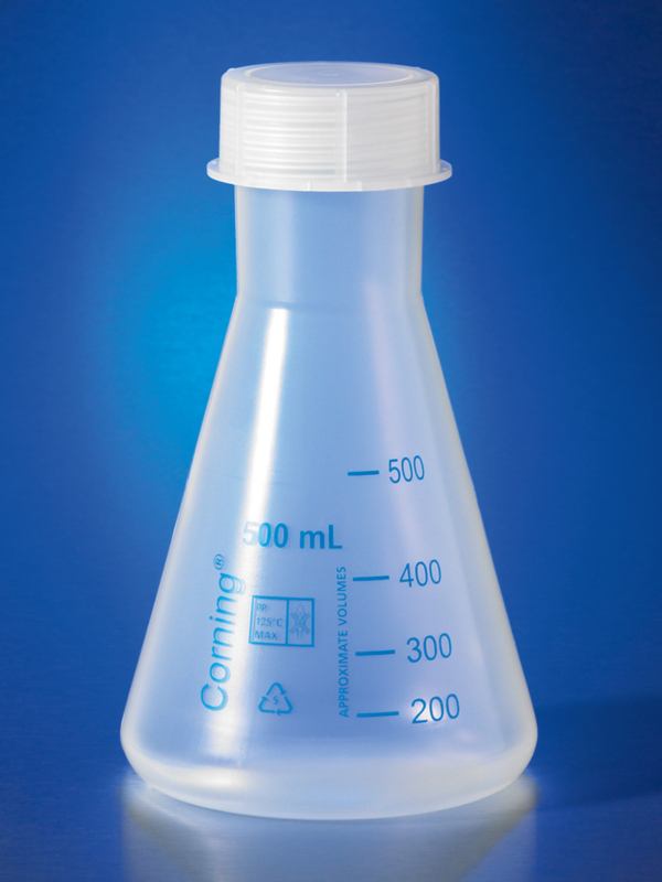 Corning® Reusable Plastic Narrow Mouth Erlenmeyer Flask, Polypropylene with Screw Cap