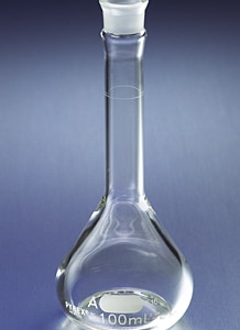 PYREX EZ Access Wide Mouth Volumetric Flask, Class A, Heavy Duty, with Glass Standard Taper Stopper
