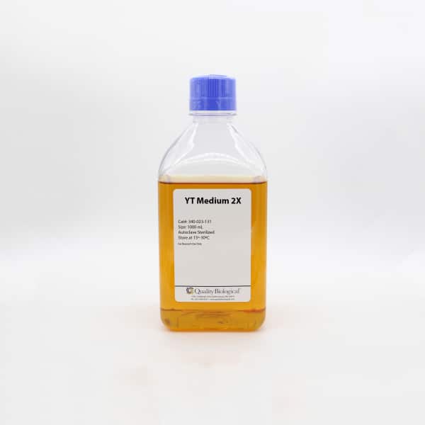 YT Medium 2X (1000mL) is a ready to use growth media for recombinant strains of E. coli